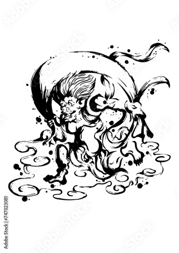 風神の墨絵