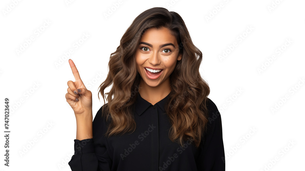 smiling woman pointing with her fingers isolated against transparent background smiling woman pointing with her fingers isolated against transparent background