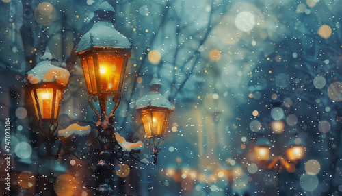 Against the blurred backdrop of falling snow, the glow of street lamps created a cozy ambiance that invited passersby to linger a little longer.