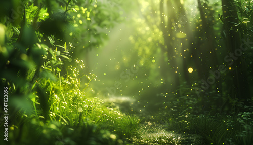 Forest Radiance: Sunlight Piercing Through the Dense Canopy, Illuminating the Blurred Background of the Forest © Teerasak