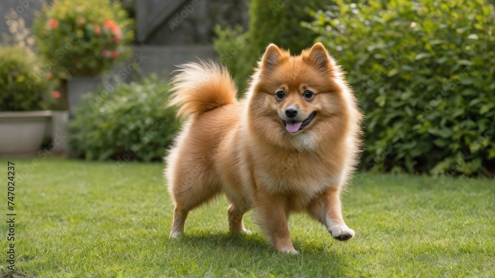 Orange german spitz dog in the garden Orange german spitz dog in the garden