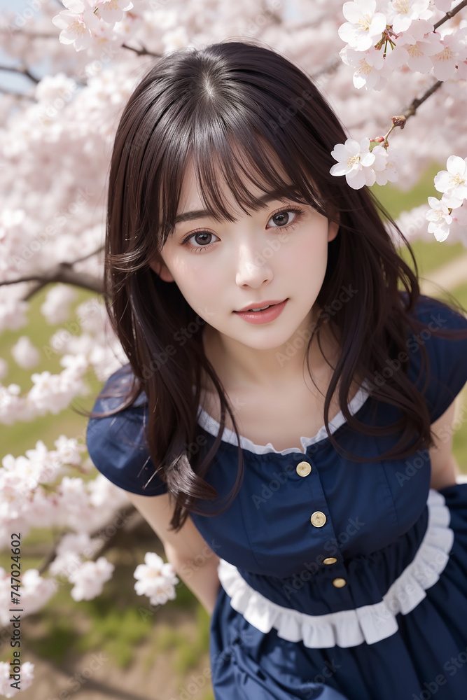 桜の花と見上げる美少女 桜の花と見上げる美少女