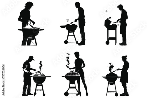 A man cooking grill silhouette black and white artwork
