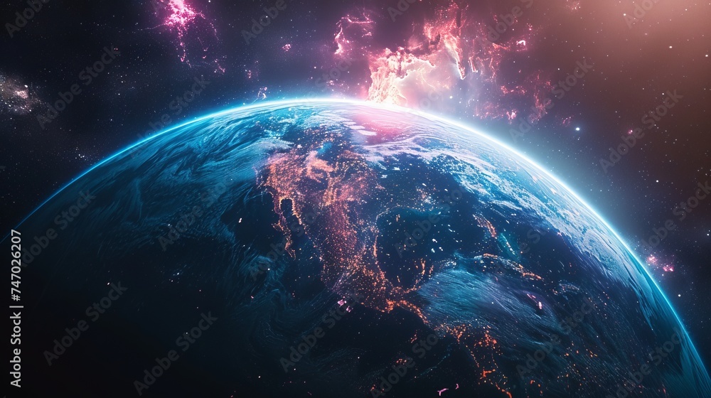 Obraz premium Universe filled with stars, nebula and galaxy. Colorful space background with stars. Beauty of deep space. A view from space to a spiral galaxy and stars. 