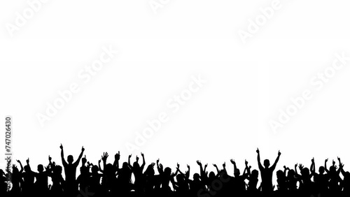 Silhouette of a cheering crowd. Alpha matte. The audience clapped and cheered enthusiastically