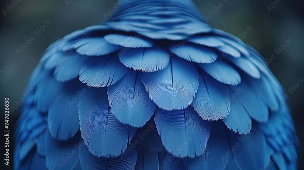 Obraz premium Close-up image of a navy plume bird, with a detailed focus on its features, serving as a backdrop or surface.