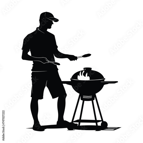 A man cooking grill silhouette black and white artwork
