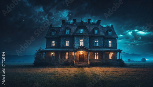 Scary big house in the countryside at night