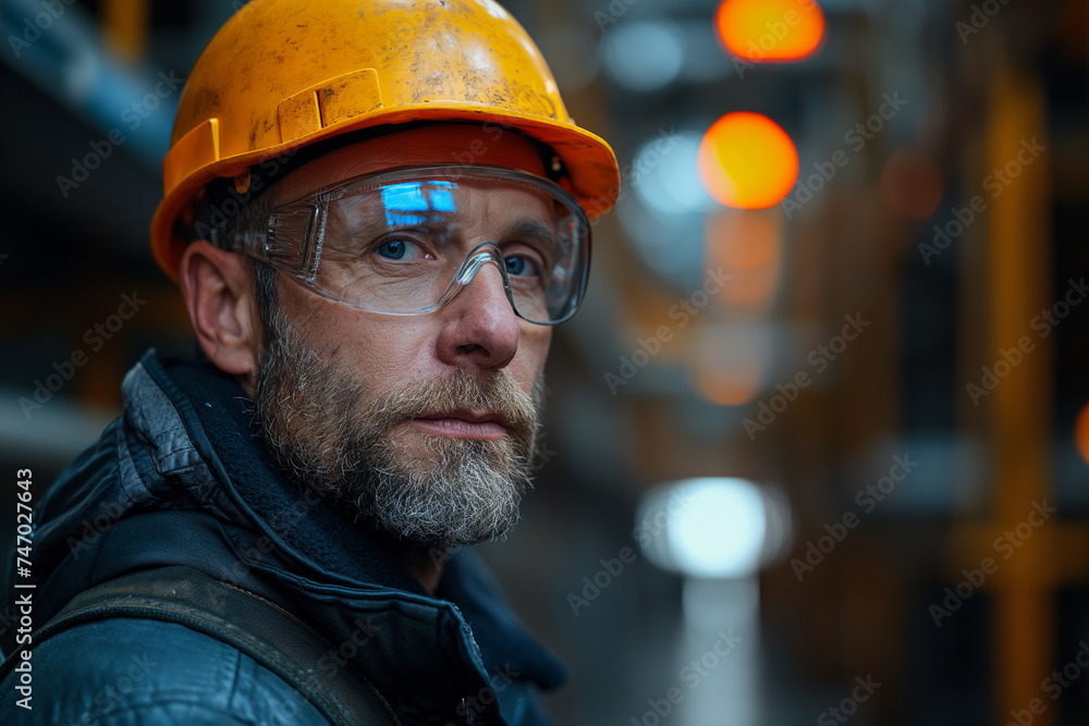 Factory Worker in Protective Gear and Hard Hat Factory Worker in Protective Gear and Hard Hat