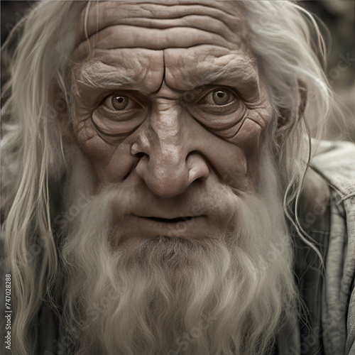 Portrait of an old man with years and life's hardships behind him