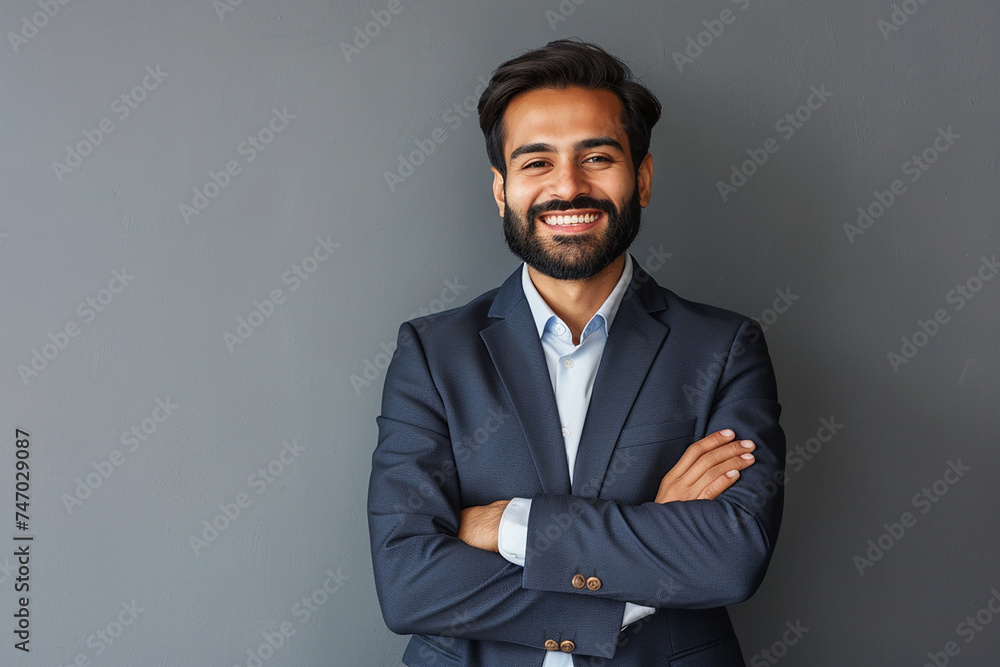 Smiling happy young indian business man - obrazy, fototapety, plakaty 
