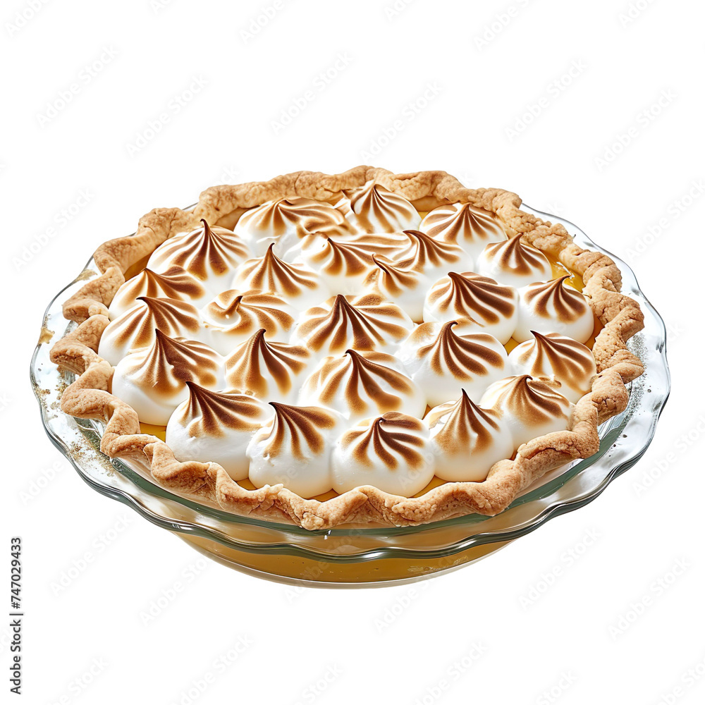 front view of a mouthwatering and delicious looking Lemon Meringue Pie kept in a glass pie dish food photography style isolated on a transparent white background front view of a mouthwatering and delicious looking Lemon Meringue Pie kept in a glass pie dish food photography style isolated on a transparent white background