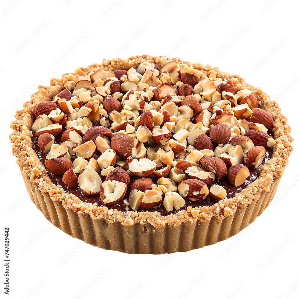 front view of a mouthwatering and delicious looking Hazelnut Pie kept in a crunchy hazelnut crust food photography style isolated on a transparent white background. front view of a mouthwatering and delicious looking Hazelnut Pie kept in a crunchy hazelnut crust food photography style isolated on a transparent white background.