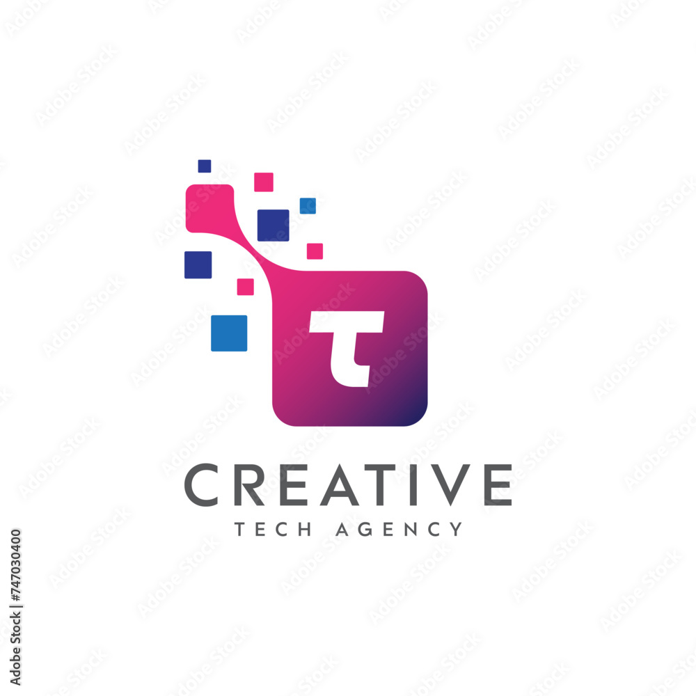 Letter T tech logo. vector pixel logo.