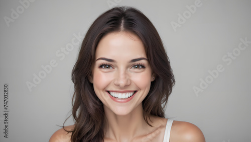 Big bright white smile with a beautiful woman happy cheerful positive expression