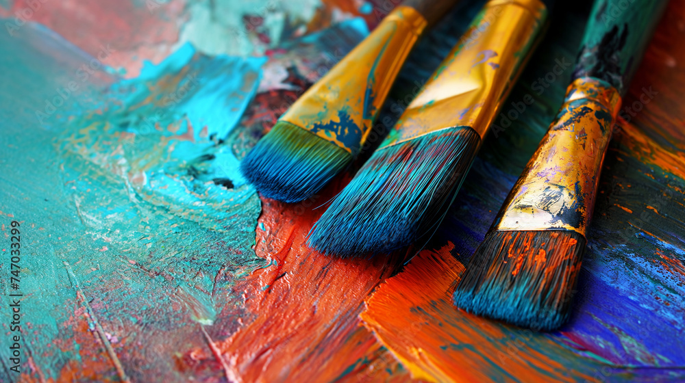 Fototapeta premium Vibrant Paintbrushes Still Life