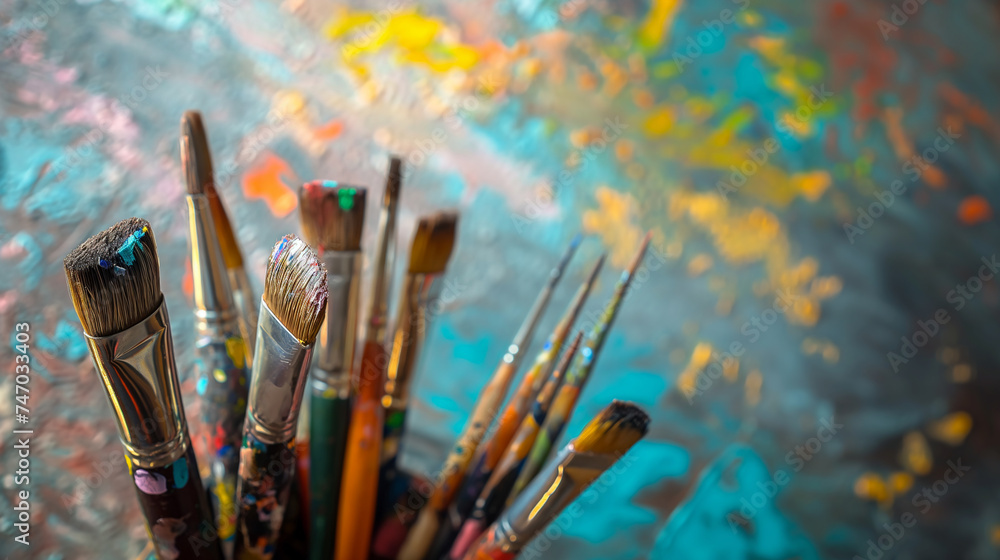 Fototapeta premium Vibrant Paintbrushes Still Life