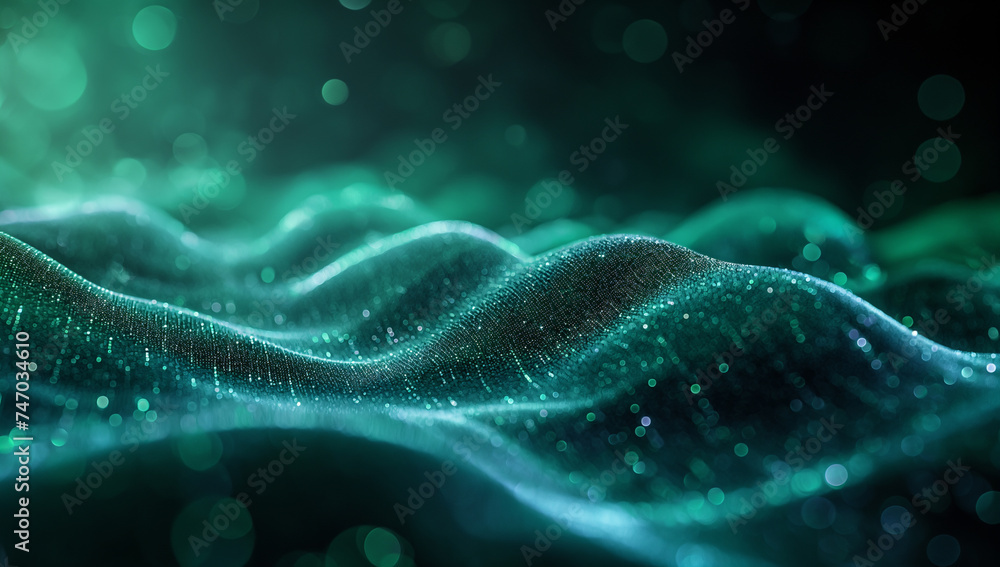 Dark Green Cyberpunk Wave Background: Data Visualization and Topographical Views