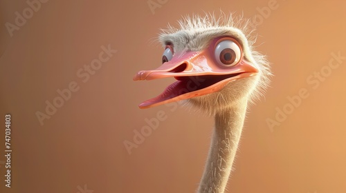 ostrich cute cartoon closeup isolated on background