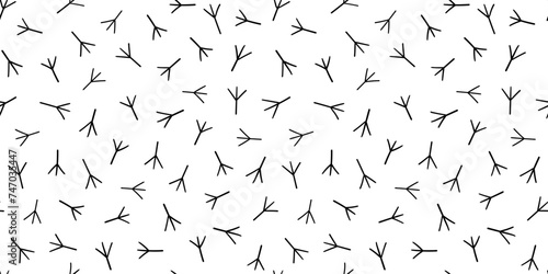 Seamless vector pattern trace of birds . Hand drawn chicken footprints in childish doodle funny style. Naive background.