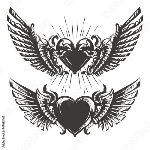 Monochrome wings heart Vector