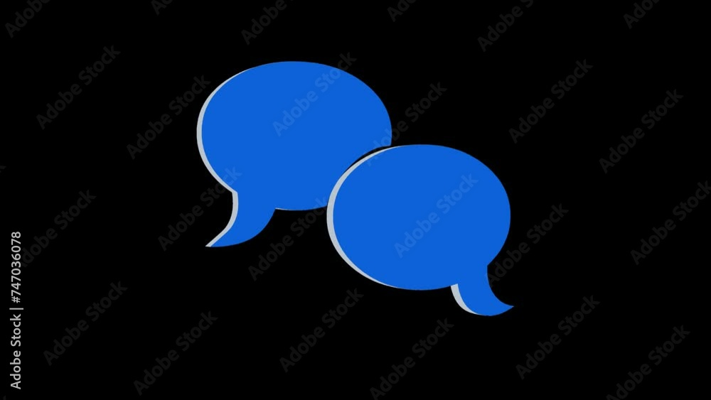 Loopable blue color 3d chat message icon rotating animation black background