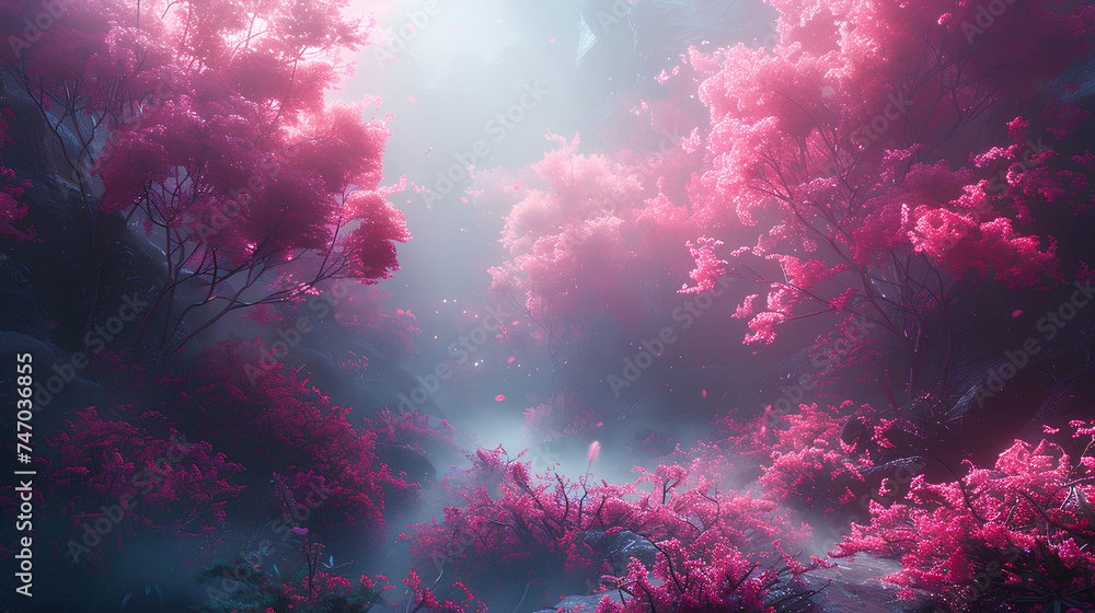 beautiful fantasy forest and flowers with natural background