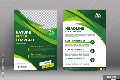 Back to Nature flyer design template multicolored green on element white on background. vector
