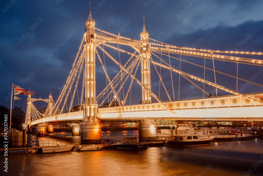 Fototapeta premium Albert Bridge is a road bridge over the River Thames connecting Chelsea in Central London