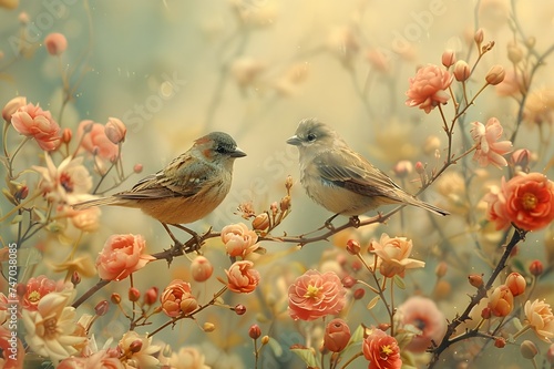 sparrow on a flower background