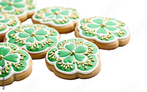 Shamrock Day Sugar Cookies Decorated in Festive Style Isolated on Transparent Background PNG. © Faizan