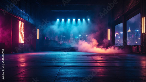Stage shows Dark blue background an empty dark scene © Prinxe