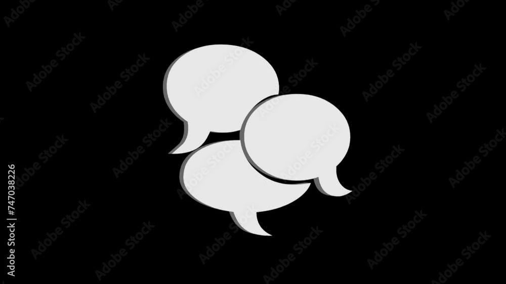 Loopable white color 3d chat text icon rotating animation black background Loopable white color 3d chat text icon rotating animation black background