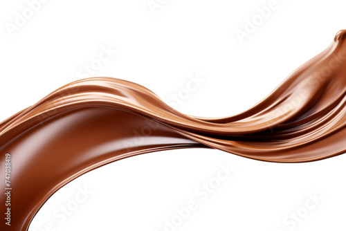Dark brown Chocolate, coffee or cocoa liquid swirl splash with little choc bubbles isolated on clear png background, liquid fluid element flowing in form of wave. photo