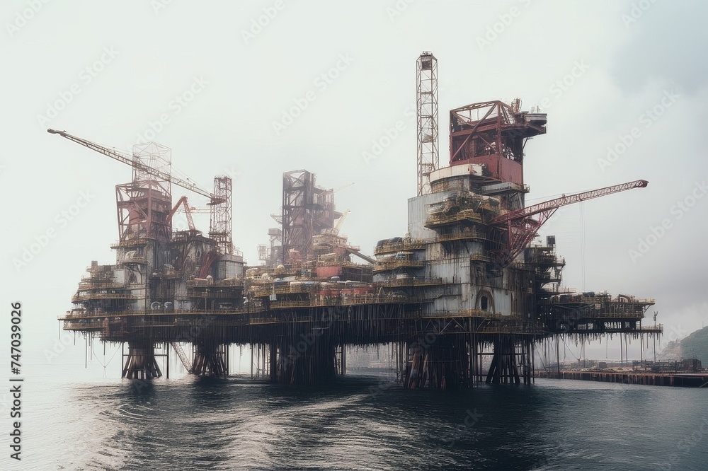 Offshore drilling rig extracting oil in the middle of the ocean