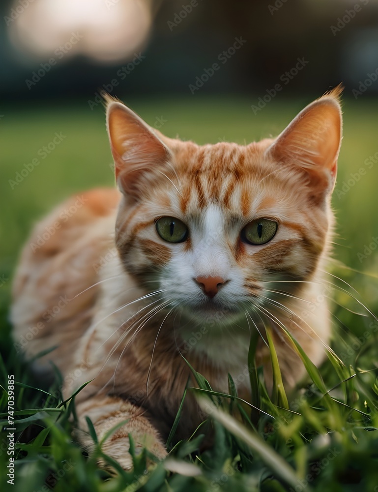 cat on grass HD 8K wallpaper Stock Photographic Image Generative AI