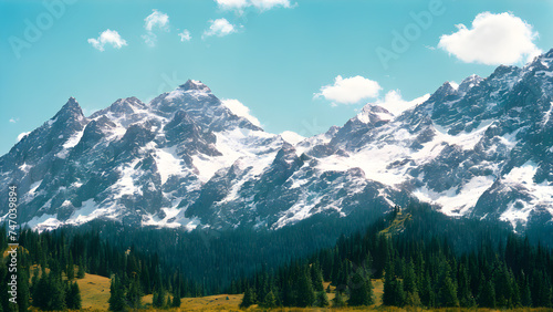 clear-sky-embraces-a-mountain-range-analog-style-with-peaks-basking-in-vibrant-light-shadows