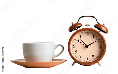 A Cozy Scene with a Clock Reading 9:00 AM and a Steaming Coffee Mug Next to It Creating a Serene Morning Ambiance Isolated on Transparent Background PNG.