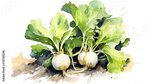 radish in watercolor painting design isolated against transparent background