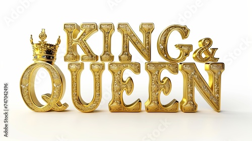 3d golden text KING AND QUEEN isolated on a white background