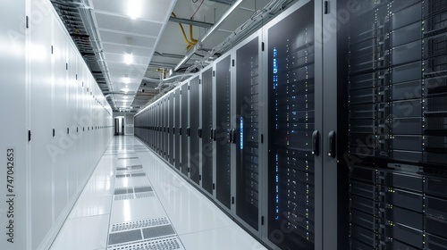 Server Racks room. Data Technology Center Server Racks. Data storage  cloud storage  Network Server house.