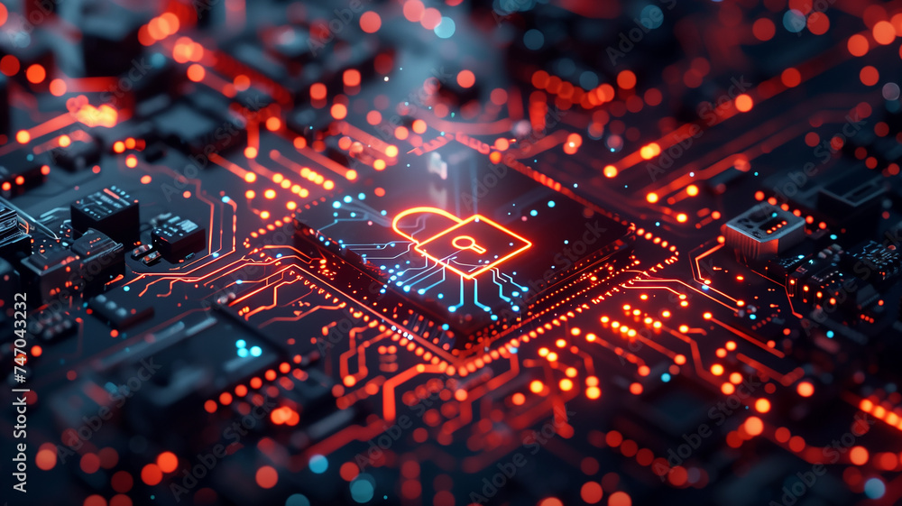 Lock icon on a futuristic neuro plastic circuit board. Concept of data, cyber, digital, network and information security. Lock icon on a futuristic neuro plastic circuit board. Concept of data, cyber, digital, network and information security.