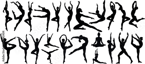 Dynamic gymnast silhouette showcasing flexibility, strength in artistic performance. Ideal gymnast vector for fitness, sports design, demonstrating balance, gracefulness, athleticism