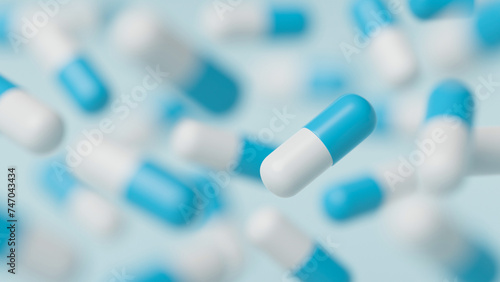 Medicine pharmacy pharmaceutical drugstore healthcare medical tablet pills medical tabs capsules concept. 3d rendering.