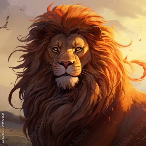 Brave 2D-style lion with a majestic mane