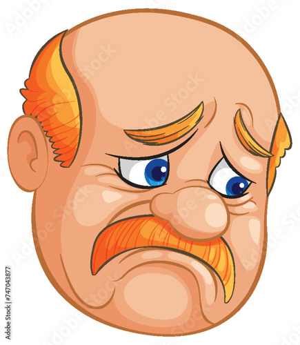 Vector illustration of a frowning old man's face