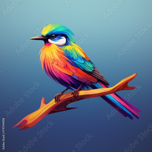 Colorful 2D-style bird perched on a branch