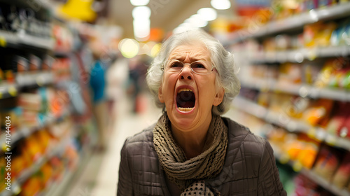 Senior woman shouting in department store