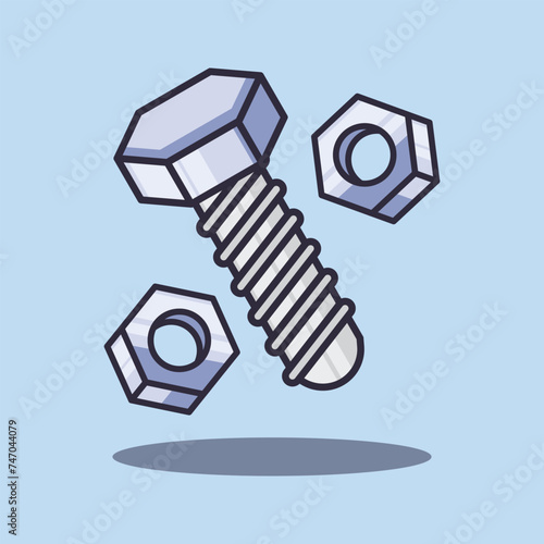 metal bolt and nuts cartoon vector illustration.