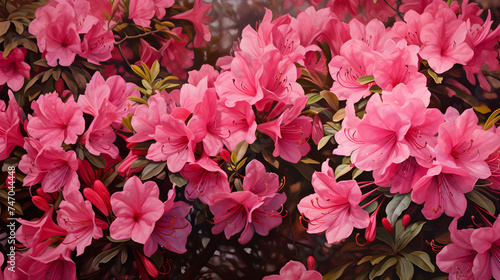Breathtaking Display of Blooming Reddish-Pink Azalea Bush - Nature's Vibrant Artistry © Minerva